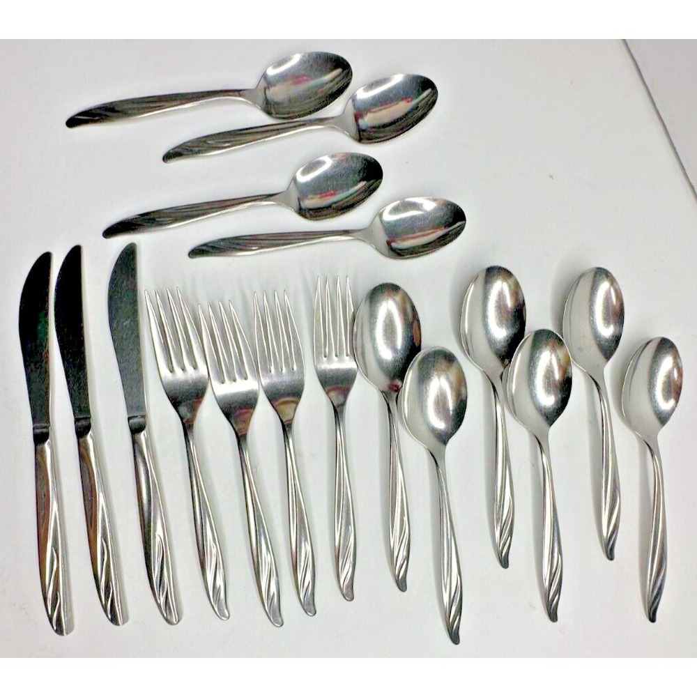 Silco Wheat Pattern Stainless Flatware 17 pc Spoon Fork Knife USA Vintage